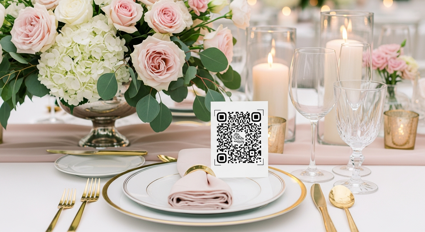 QR code card at a wedding table setting